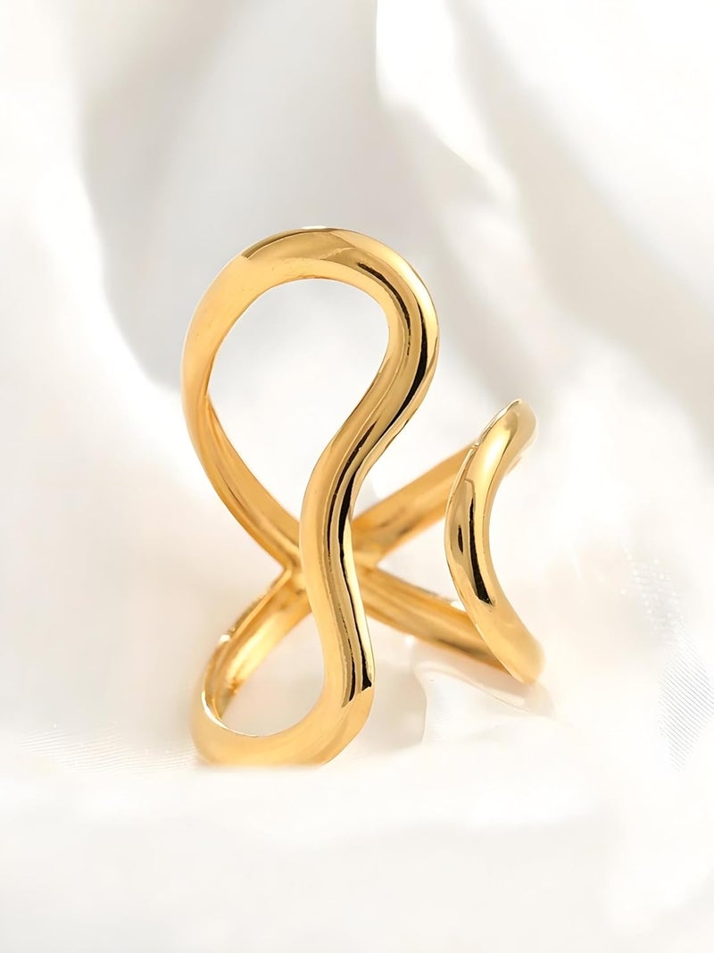 AiTURE Chunky Rings For Women, Gold Silver Thumb Ring Asymmetrical Wavy Curve Ring Adjustable Non Tarnish Dainty Stainless Steel New Year Anniversary Birthday Jewelry Gift - Image 4
